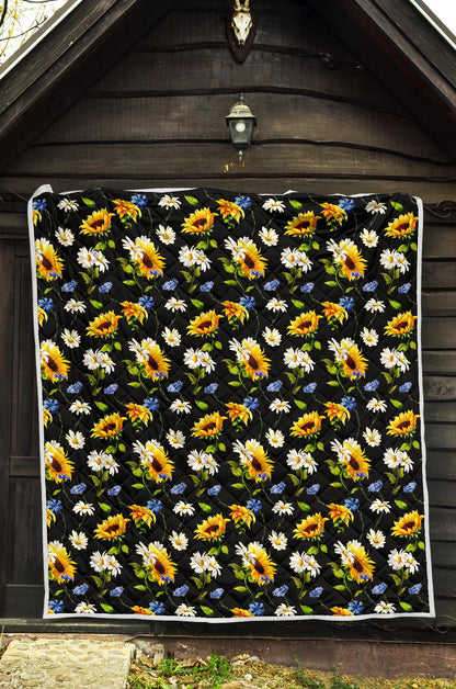 Sunflower Chamomile Bright Color Print Premium Quilt-JTAMIGO.COM