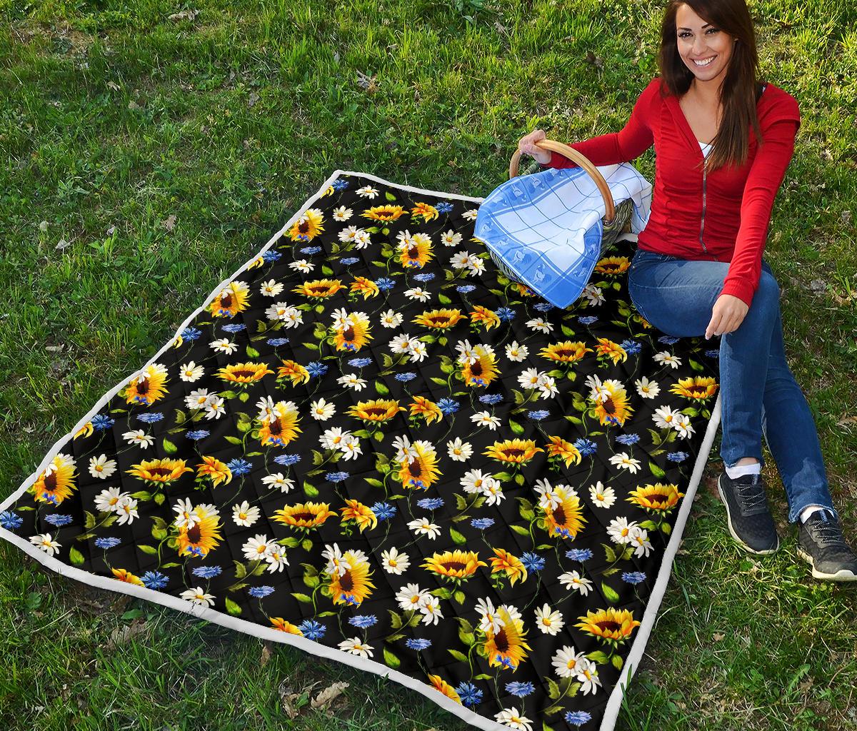 Sunflower Chamomile Bright Color Print Premium Quilt-JTAMIGO.COM