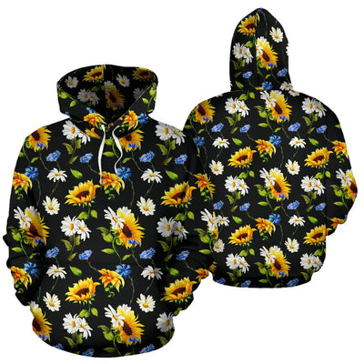 Sunflower Chamomile Bright Color Print Pullover Hoodie