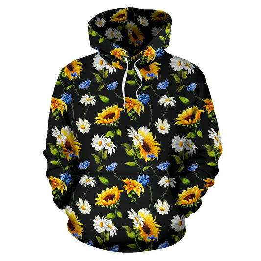 Sunflower Chamomile Bright Color Print Pullover Hoodie