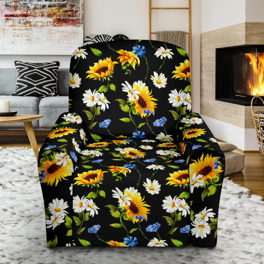 Sunflower Chamomile Bright Color Print Single Sofa Slipcover -JTAMIGO.COM