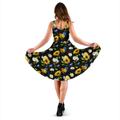 Sunflower Chamomile Bright Color Print Sleeveless Dress