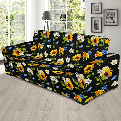 Sunflower Chamomile Bright Color Print Sofa Slipcover-JTAMIGO.COM