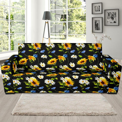 Sunflower Chamomile Bright Color Print Sofa Slipcover-JTAMIGO.COM