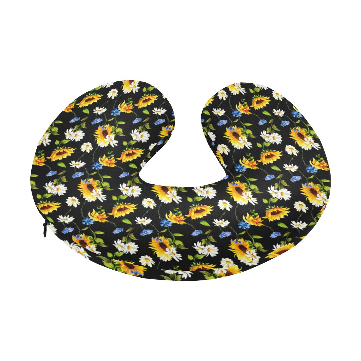 Sunflower Chamomile Bright Color Print U-Shaped Travel Neck Pillow-JTAMIGO.COM