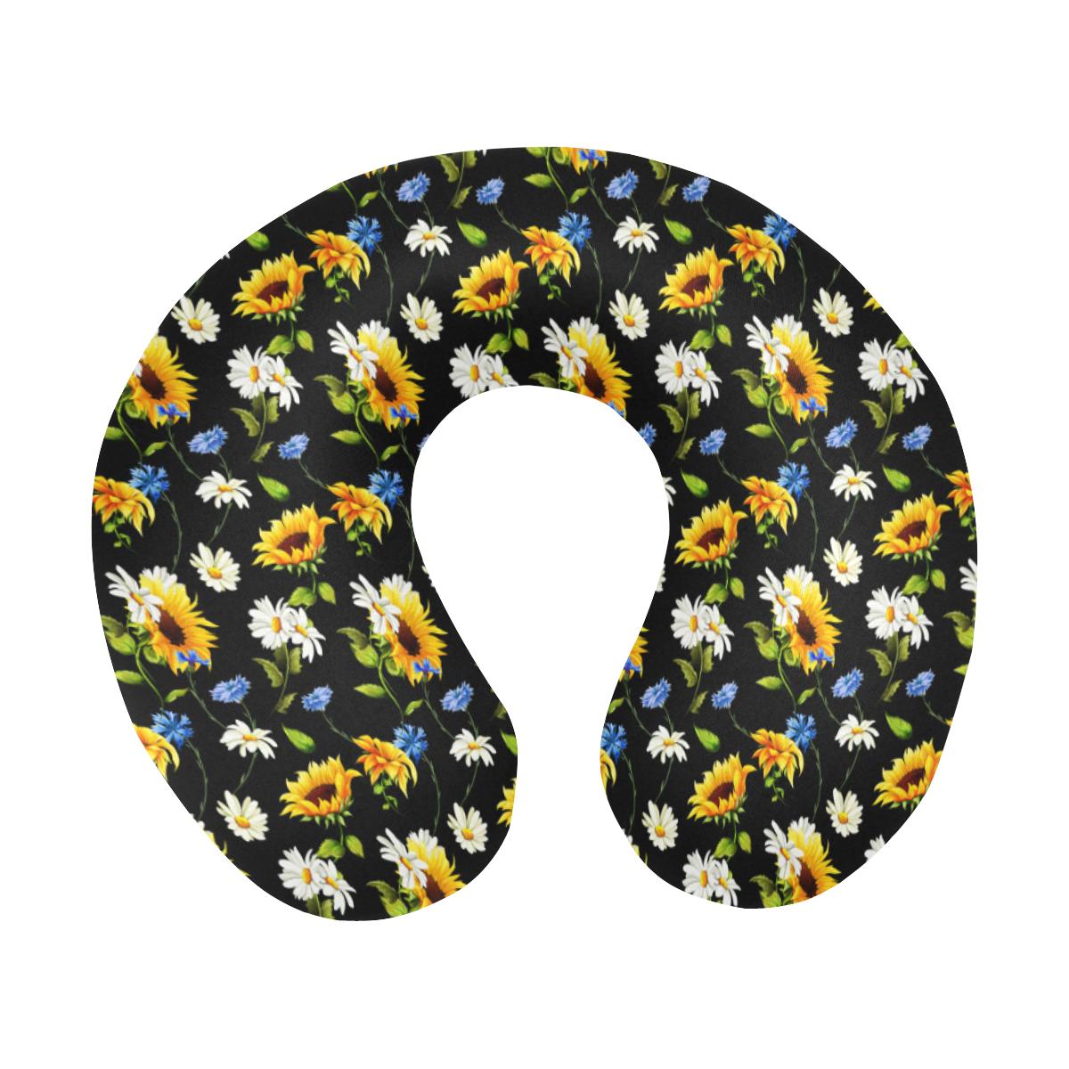 Sunflower Chamomile Bright Color Print U-Shaped Travel Neck Pillow-JTAMIGO.COM