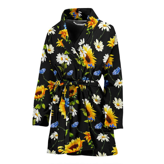 Sunflower Chamomile Bright Color Print Women Bath Robe-JTAMIGO.COM