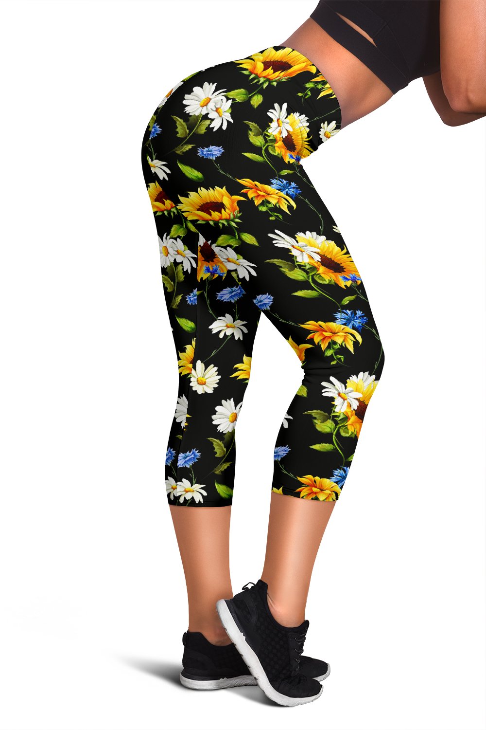 Sunflower Chamomile Bright Color Print Women Capris