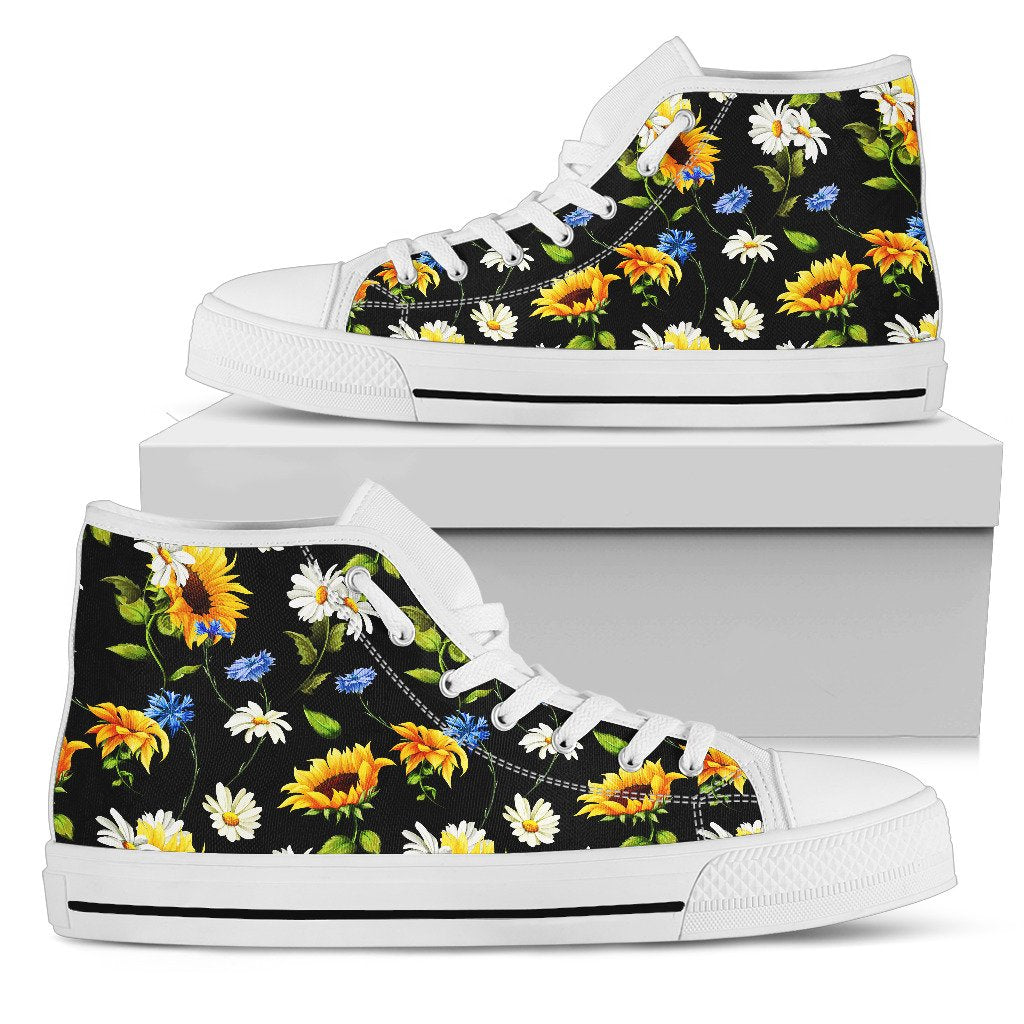 Sunflower Chamomile Bright Color Print Women High Top Shoes