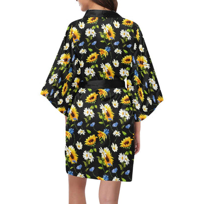 Sunflower Chamomile Bright Color Print Women Short Kimono Robe