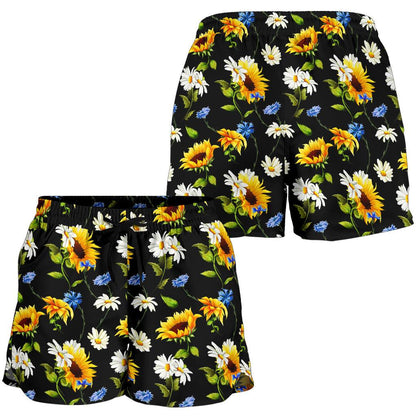 Sunflower Chamomile Bright Color Print Women Shorts-JTAMIGO.COM