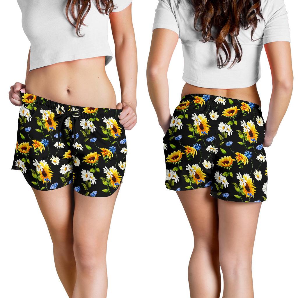 Sunflower Chamomile Bright Color Print Women Shorts-JTAMIGO.COM