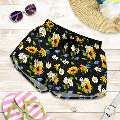 Sunflower Chamomile Bright Color Print Women Shorts-JTAMIGO.COM