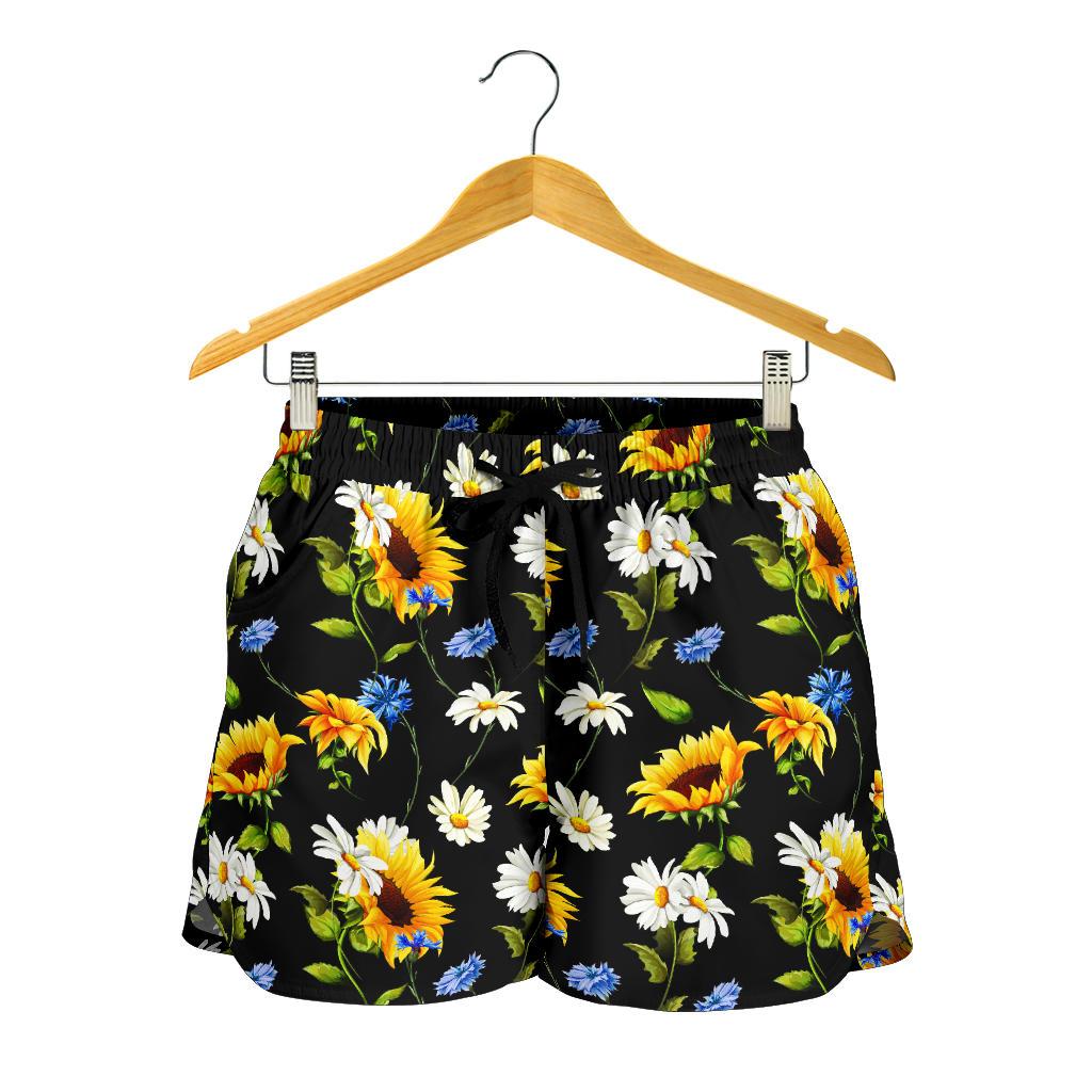 Sunflower Chamomile Bright Color Print Women Shorts-JTAMIGO.COM