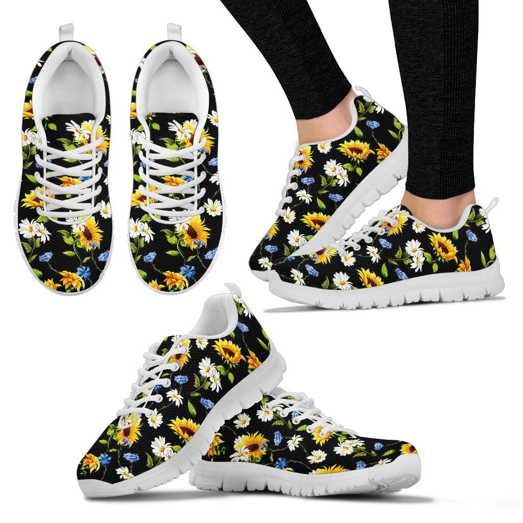 Sunflower Chamomile Bright Color Print Women Sneakers Shoes