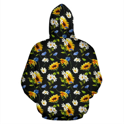 Sunflower Chamomile Bright Color Print Zip Up Hoodie