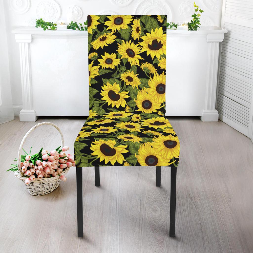 Sunflower Fresh Bright Color Print Dining Chair Slipcover-JTAMIGO.COM