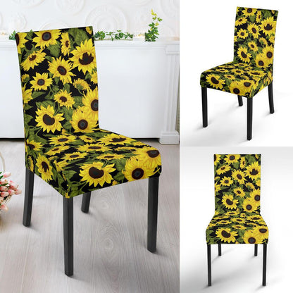 Sunflower Fresh Bright Color Print Dining Chair Slipcover-JTAMIGO.COM