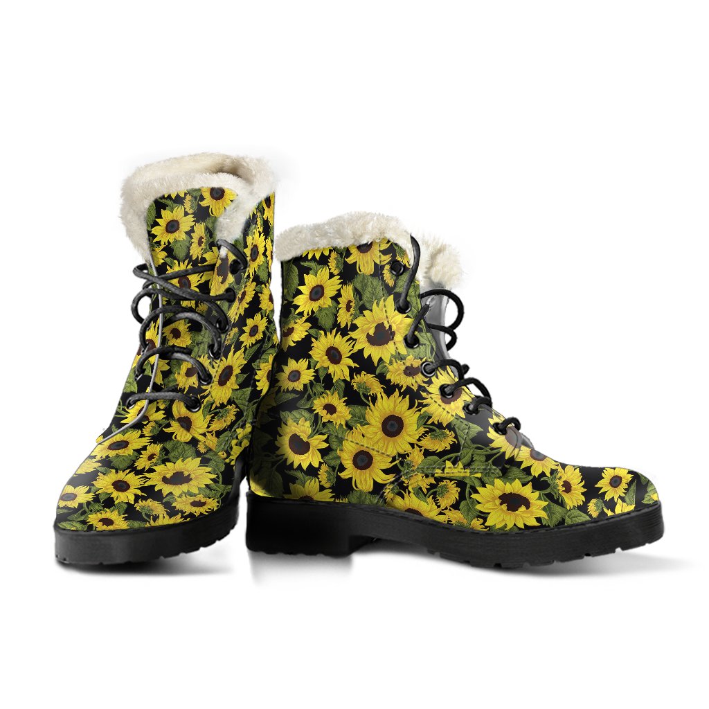 Sunflower Fresh Bright Color Print Faux Fur Leather Boots-JTAMIGO.COM