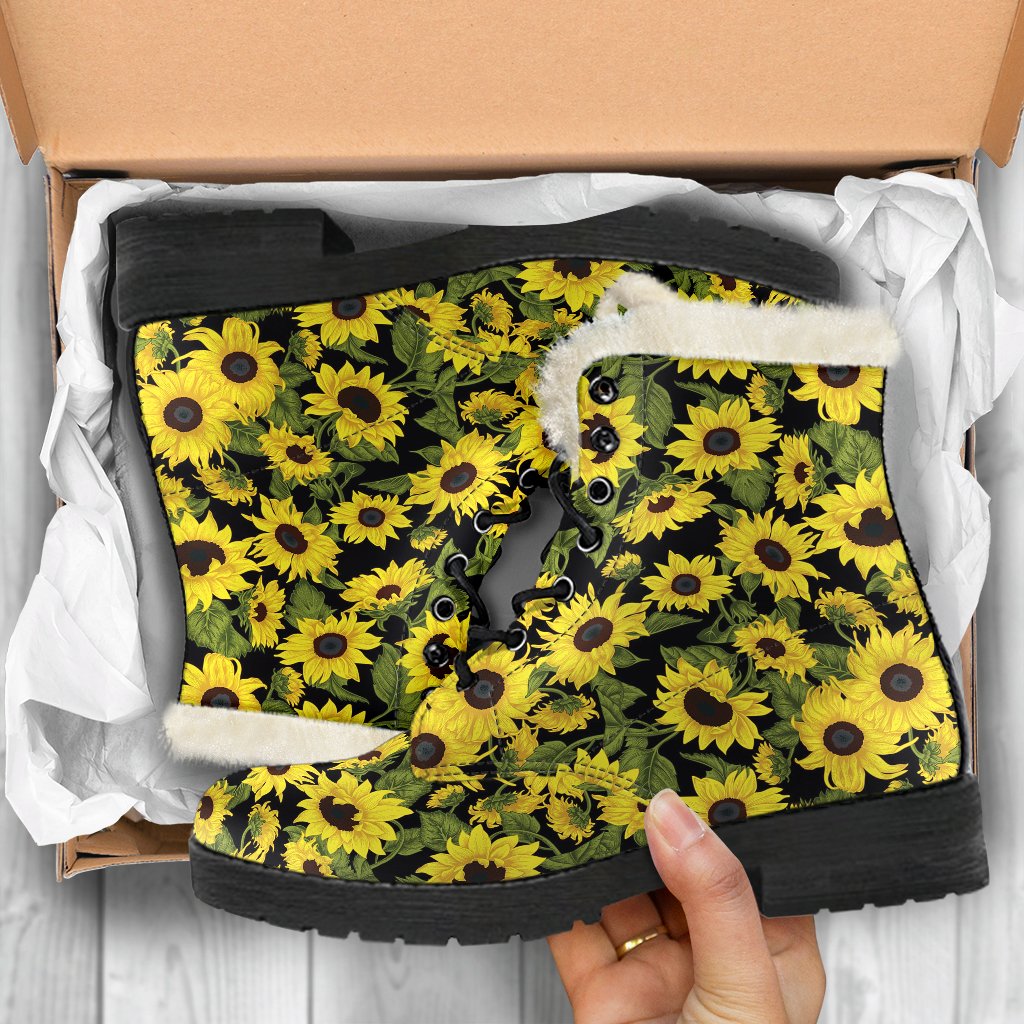 Sunflower Fresh Bright Color Print Faux Fur Leather Boots-JTAMIGO.COM