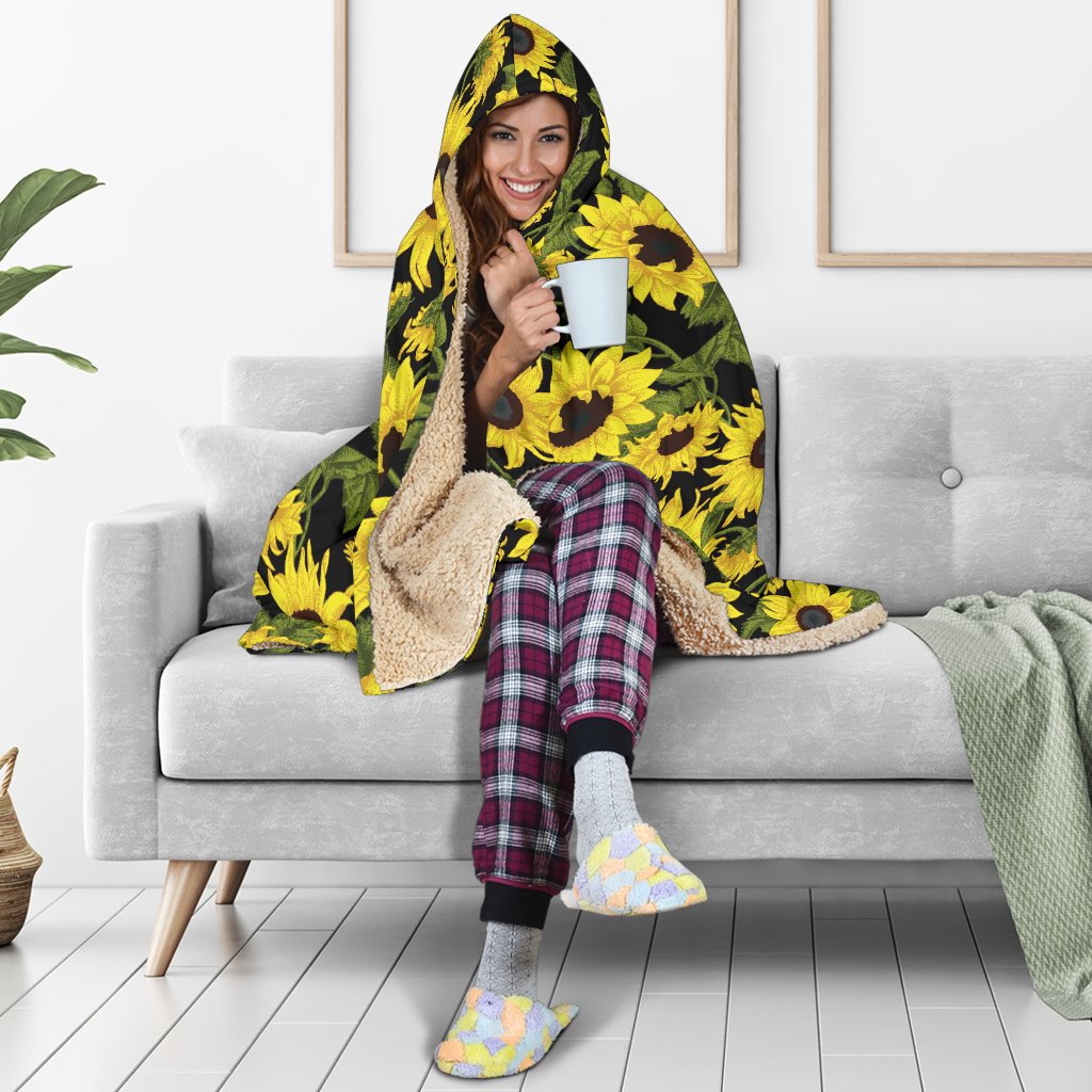 Sunflower Fresh Bright Color Print Hooded Blanket-JTAMIGO.COM