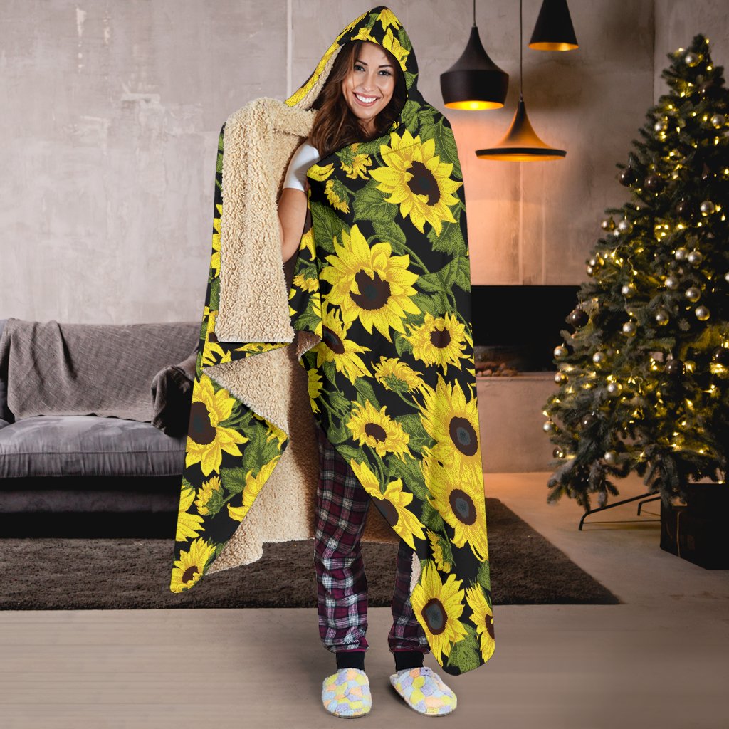 Sunflower Fresh Bright Color Print Hooded Blanket-JTAMIGO.COM
