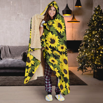 Sunflower Fresh Bright Color Print Hooded Blanket-JTAMIGO.COM