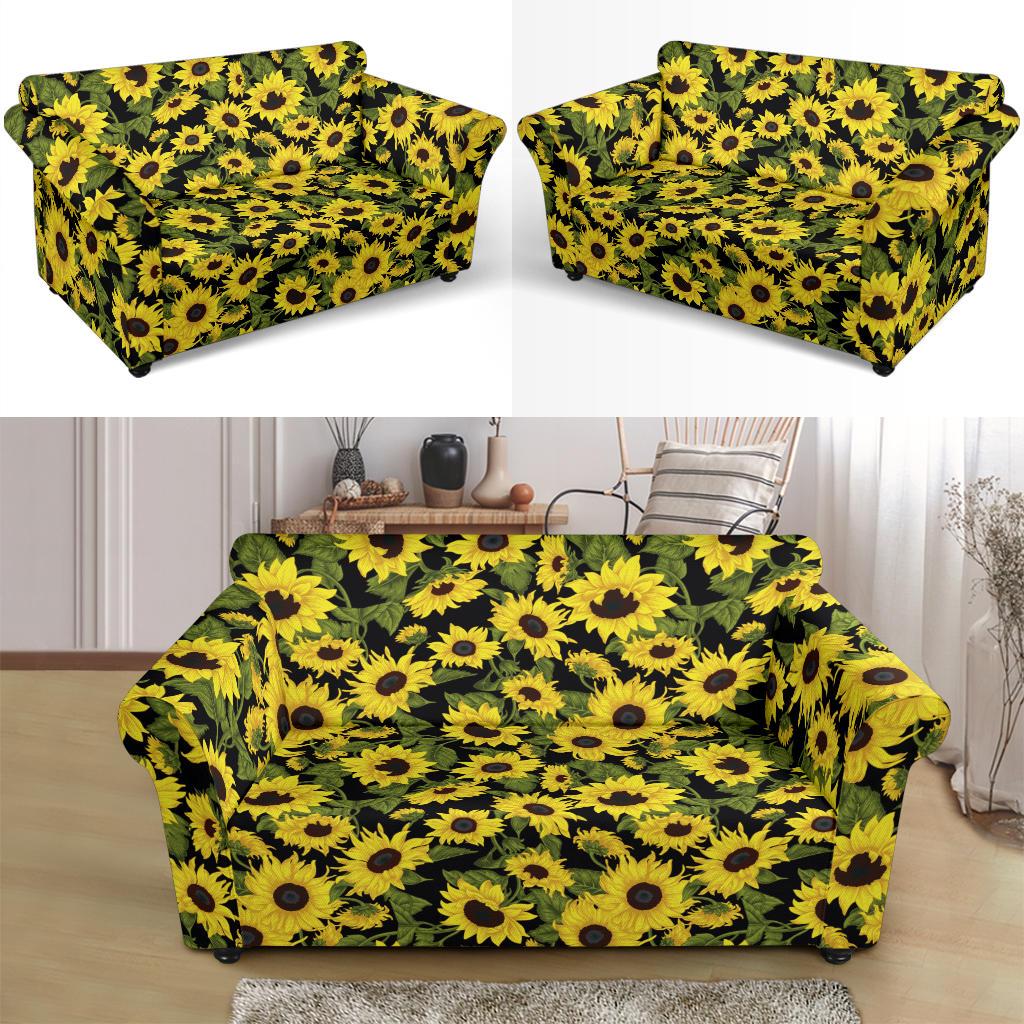 Sunflower Fresh Bright Color Print Loveseat Slipcover-JTAMIGO.COM