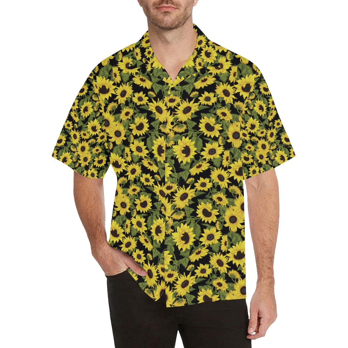 Sunflower Fresh Bright Color Print Men Aloha Hawaiian Shirt
