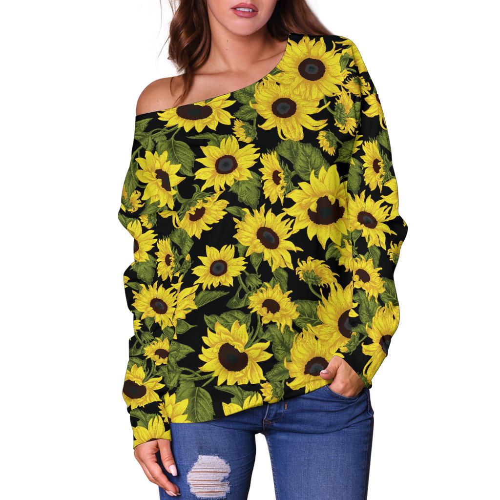 Sunflower Fresh Bright Color Print Off Shoulder Sweatshirt