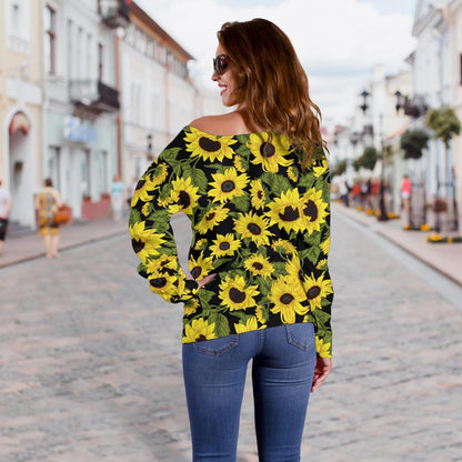 Sunflower Fresh Bright Color Print Off Shoulder Sweatshirt