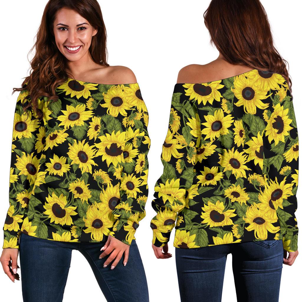 Sunflower Fresh Bright Color Print Off Shoulder Sweatshirt