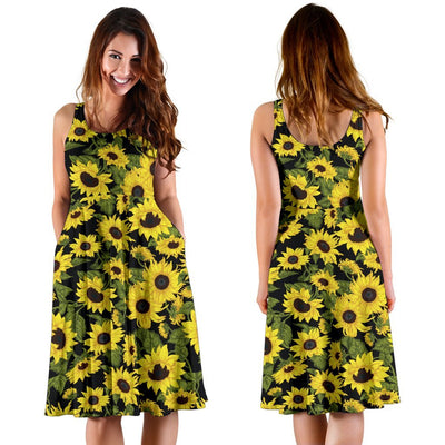 Sunflower Fresh Bright Color Print Sleeveless Dress