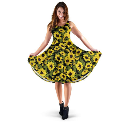 Sunflower Fresh Bright Color Print Sleeveless Dress