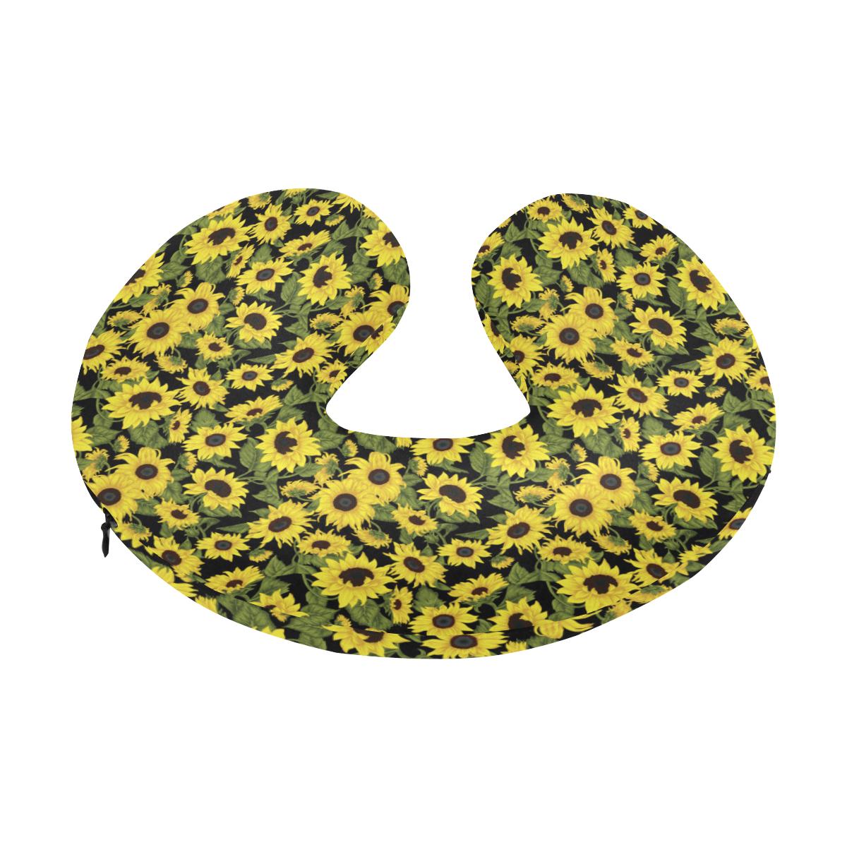 Sunflower Fresh Bright Color Print U-Shaped Travel Neck Pillow-JTAMIGO.COM