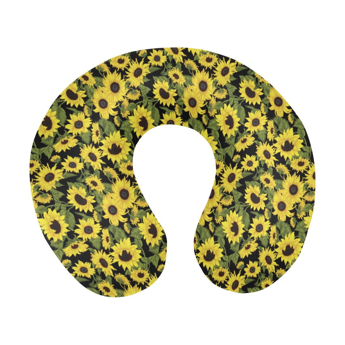 Sunflower Fresh Bright Color Print U-Shaped Travel Neck Pillow-JTAMIGO.COM