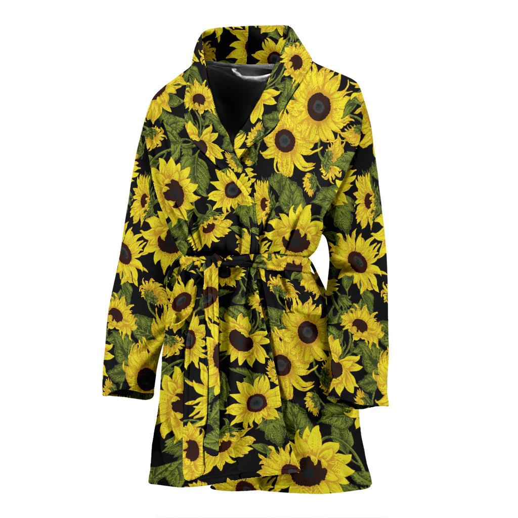 Sunflower Fresh Bright Color Print Women Bath Robe-JTAMIGO.COM