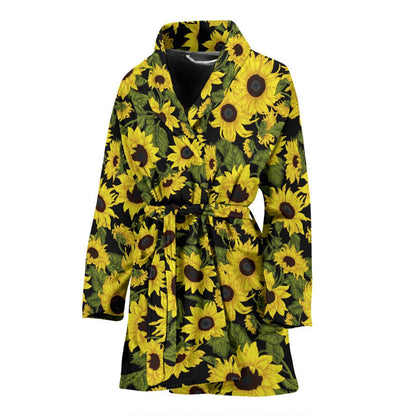 Sunflower Fresh Bright Color Print Women Bath Robe-JTAMIGO.COM