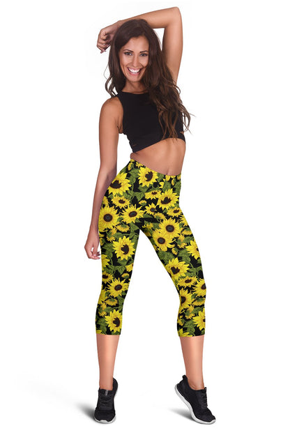 Sunflower Fresh Bright Color Print Women Capris