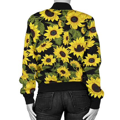 Sunflower Fresh Bright Color Print Women Casual Bomber Jacket