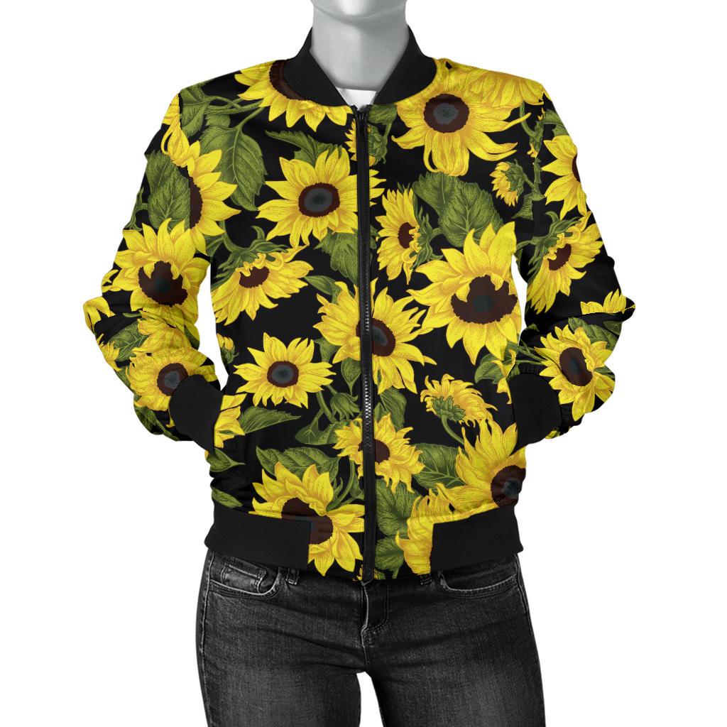 Sunflower Fresh Bright Color Print Women Casual Bomber Jacket
