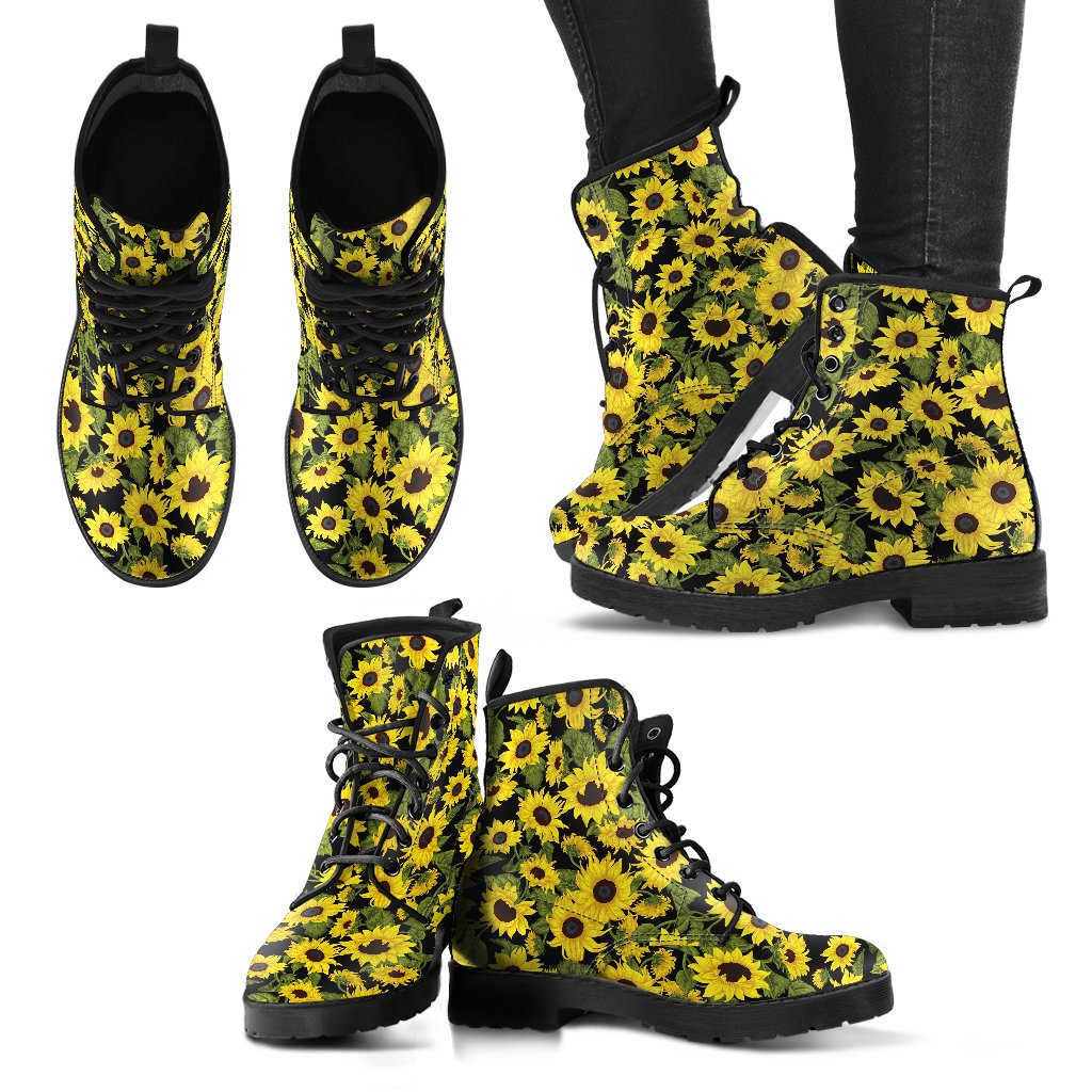 Sunflower Fresh Bright Color Print Women Leather Boots-JTAMIGO.COM