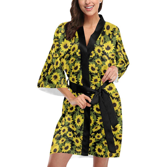 Sunflower Fresh Bright Color Print Women Short Kimono Robe