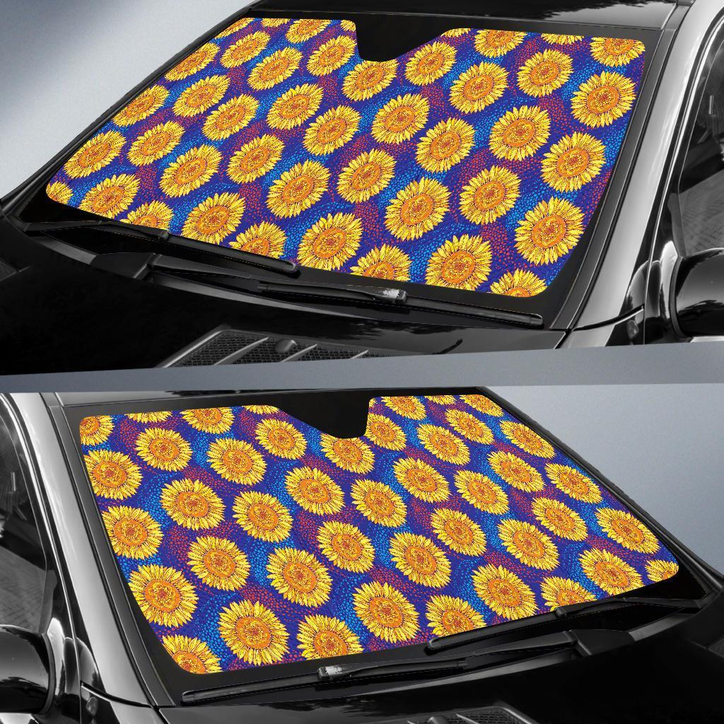 Sunflower Hand Drawn Style Print Car Sun Shade For Windshield