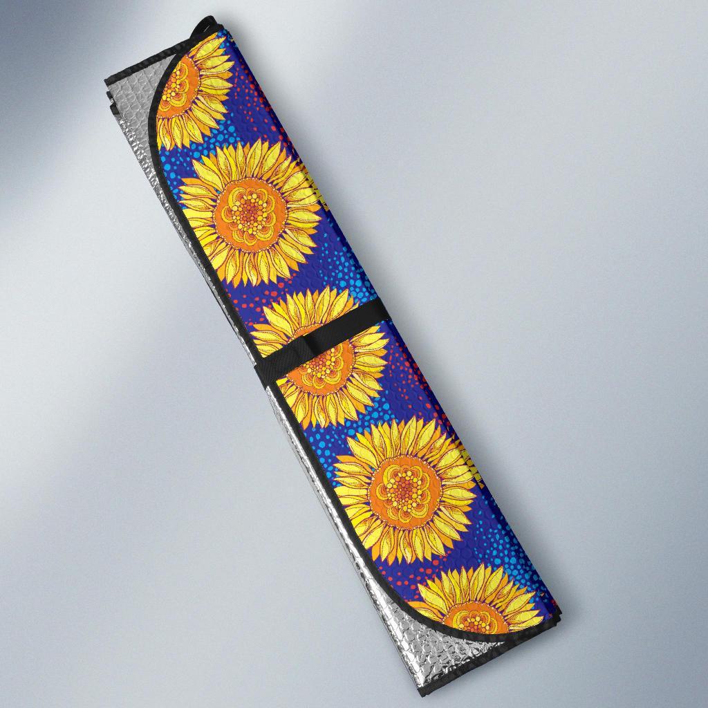 Sunflower Hand Drawn Style Print Car Sun Shade For Windshield