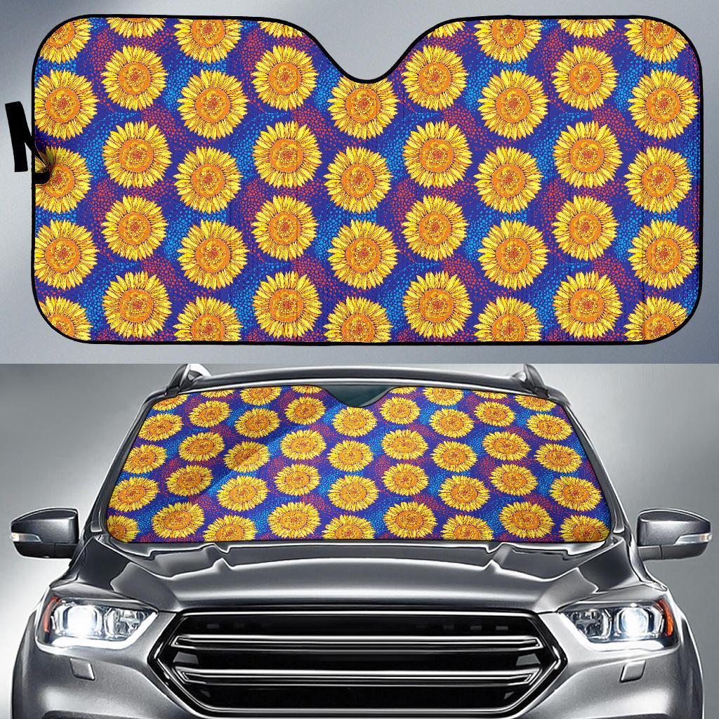 Sunflower Hand Drawn Style Print Car Sun Shade For Windshield