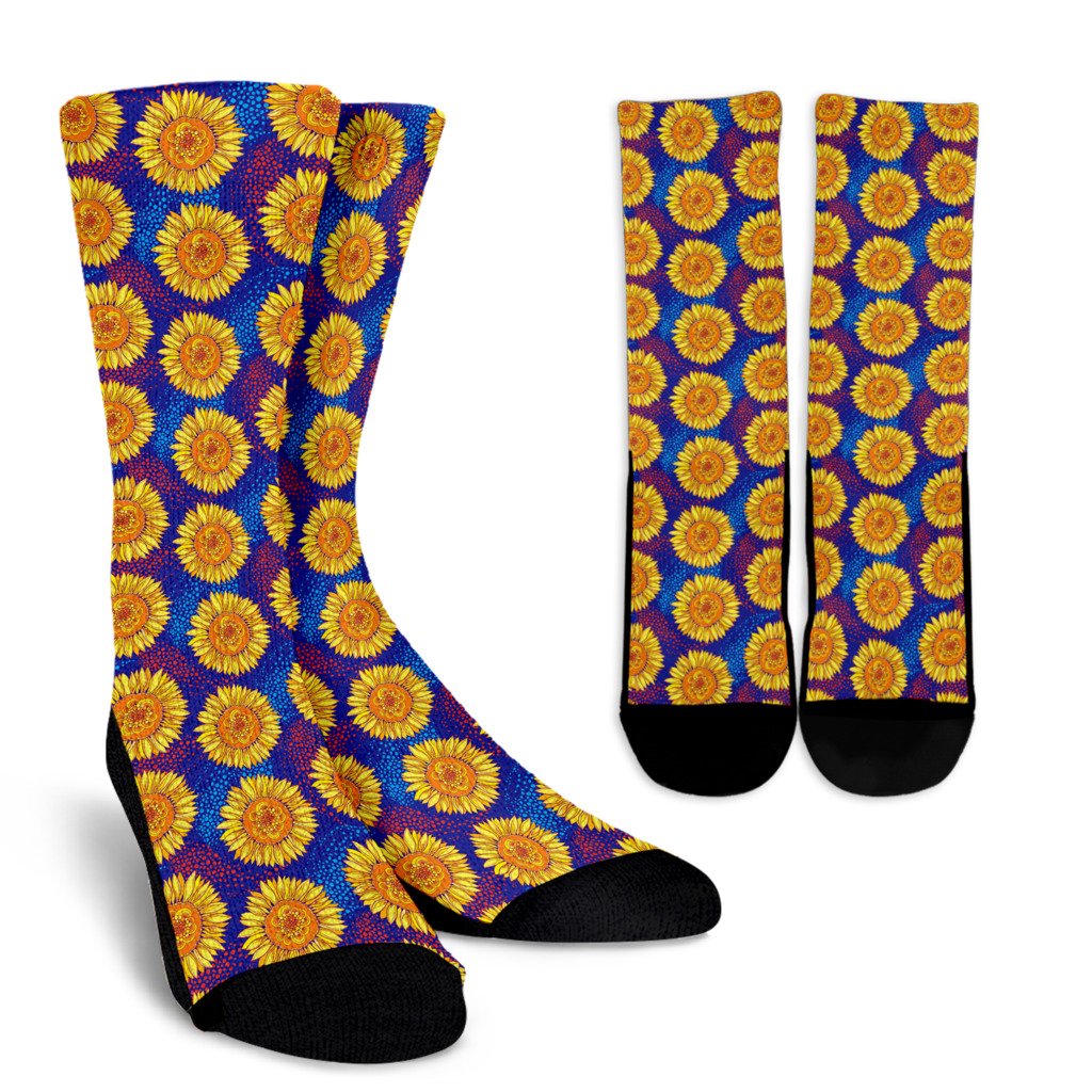 Sunflower Hand Drawn Style Print Crew Socks