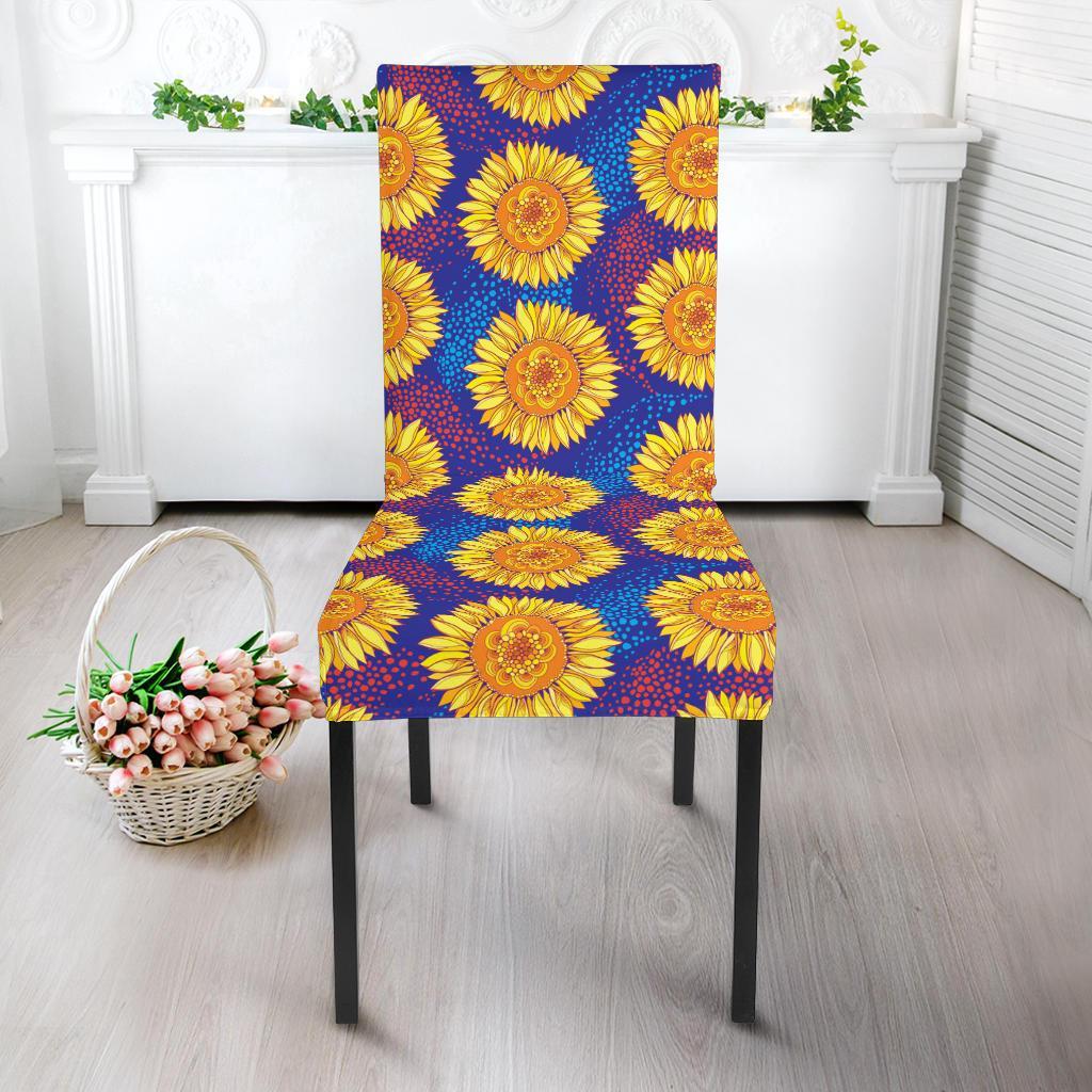 Sunflower Hand Drawn Style Print Dining Chair Slipcover-JTAMIGO.COM