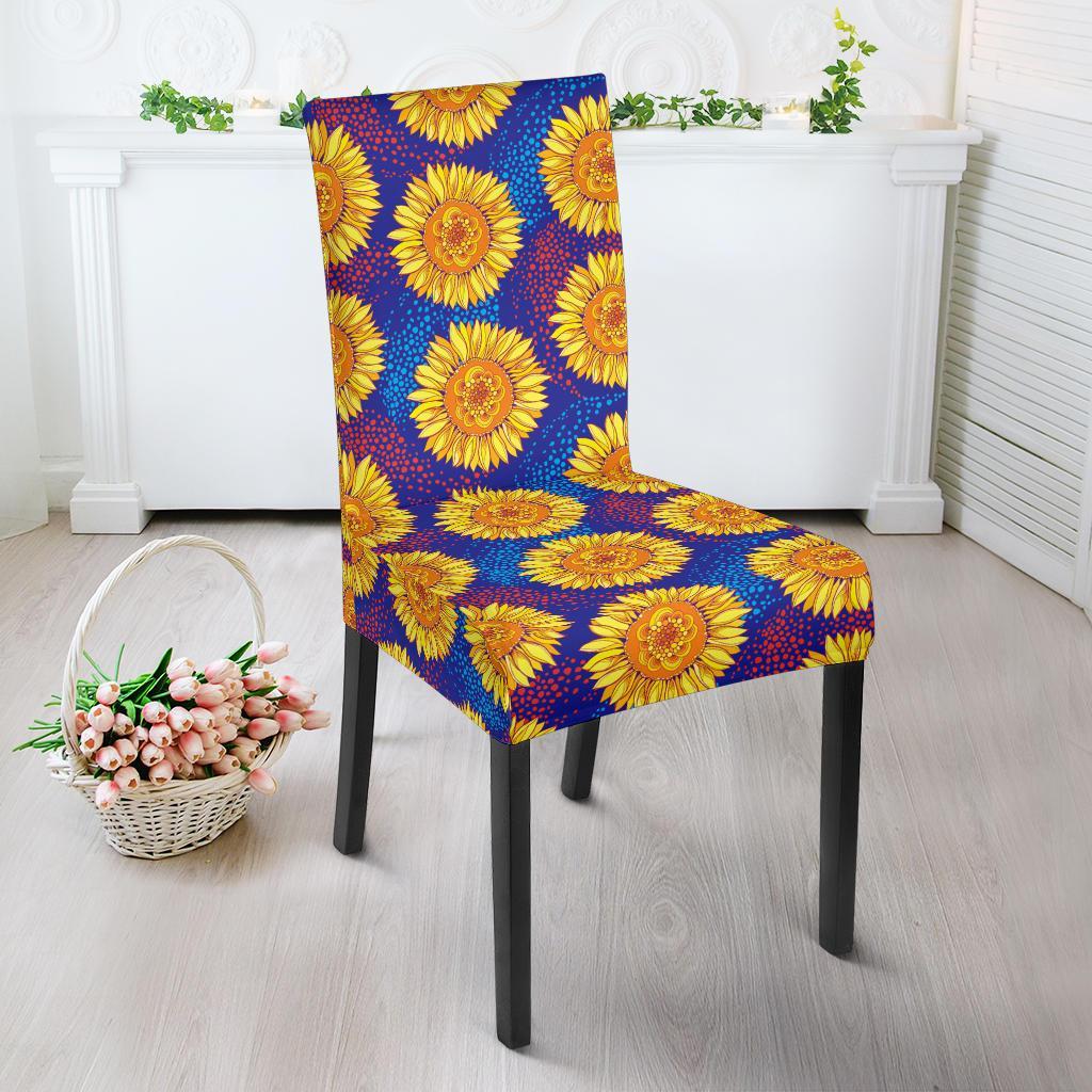Sunflower Hand Drawn Style Print Dining Chair Slipcover-JTAMIGO.COM