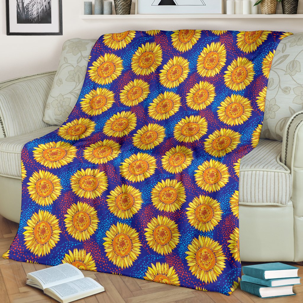 Sunflower Hand Drawn Style Print Fleece Blanket